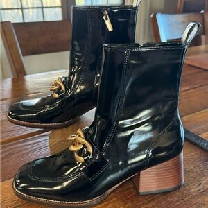 Steve Madden Loreen boots, black patent.